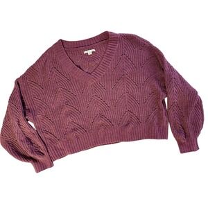 American Eagle Purple Chenille Pointelle V-Neck Cropped Sweater Womens Medium